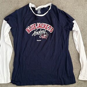 Reebok Blue and White Blue Jackets Tee
